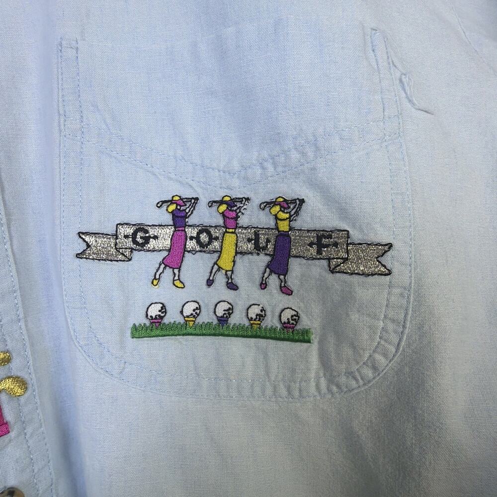 vintage Sun Belt womens blue Denim Shirt golf Embroidery medium county club - Picture 4 of 13